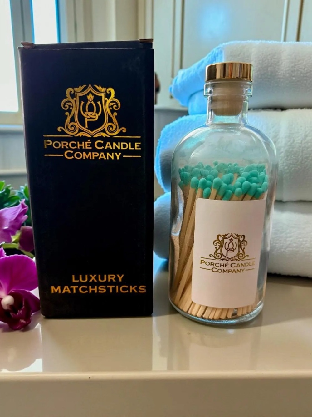 Porche Candle Co. 4" Luxury Green Matches in Glass Bottle 100